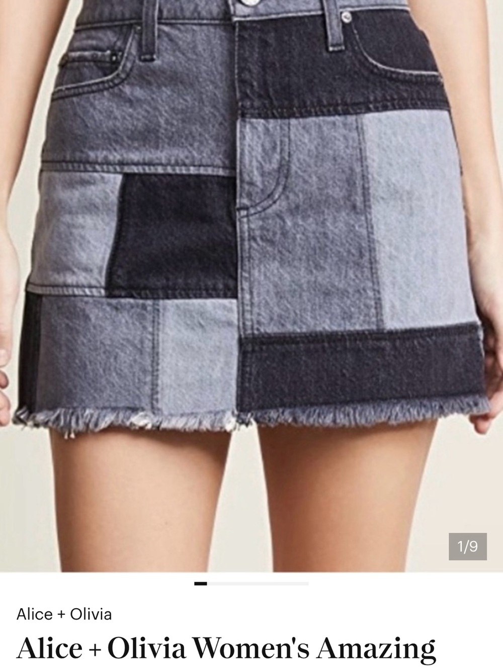 Alice + Olivia Two-Tone Patchwork Denim Mini Skirt - Black & Gray
